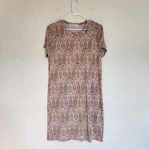 Michael Kors Brown and White Geometric Shift Dress